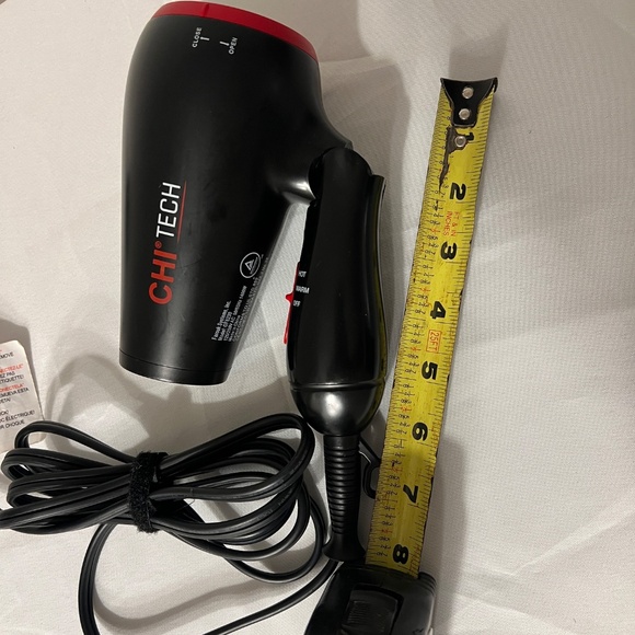 CHI Tech Travel Ceramic Hair Dryer Collapsible Black Red Model GF8230 Blue Light - Picture 4 of 8